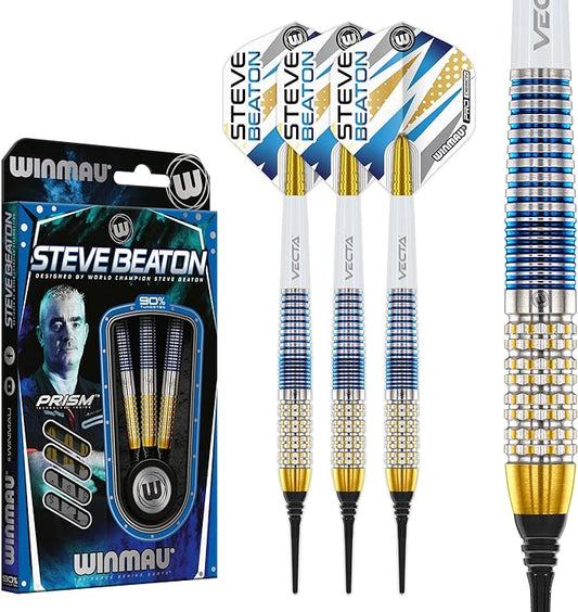WINMAU Darts - Professional Player - Steve Beaton Legacy Edition 90% Tungsten Darts Set with Dart Flights and Dart Shafts (Stems) – Available in Soft and Steel Tip - Available weights 18g, 22g and 24g