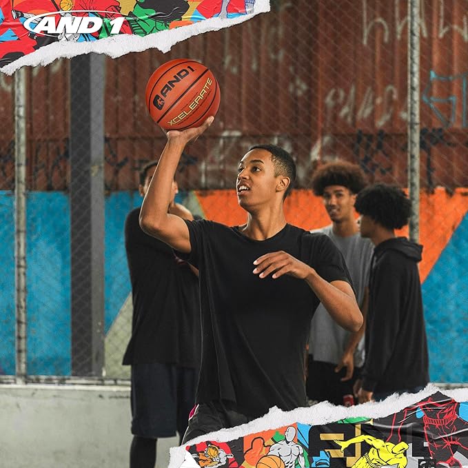 AND1 Xcelerate Rubber Basketball: Official Regulation Size 7 (29.5”) Streetball, Made for Indoor/Outdoor Games
