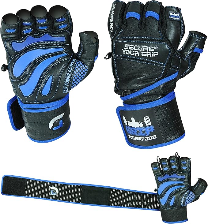 Elite Leather Gym Gloves with Built in 2" Wide Wrist Wraps Grip & Design for Weightlifting Power Lifting Bodybuilding & Strength Training Workout Exercises, Size : Large
