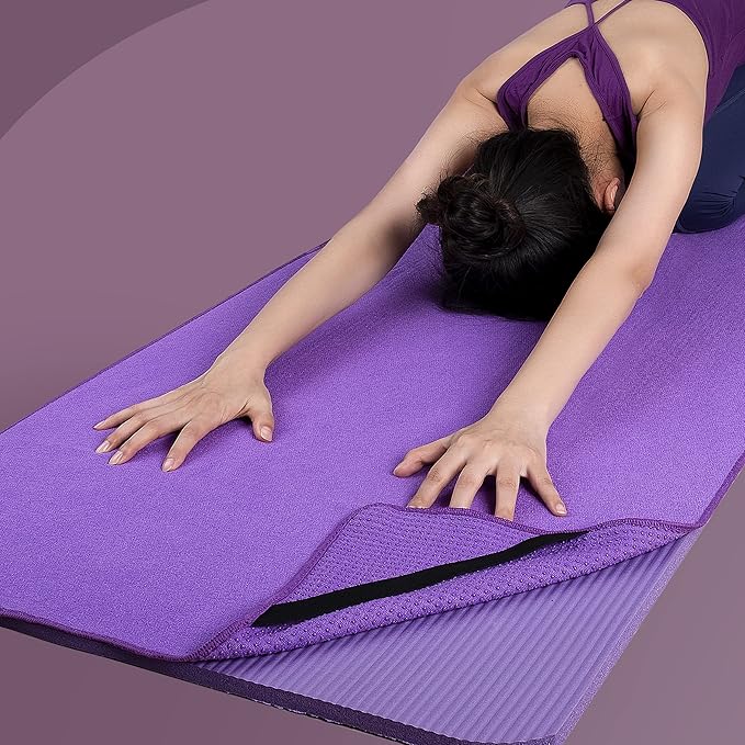 POLYTE Microfiber Hot Yoga Towel Mat with Non-Slip Silicone Grip and Secure Fit Elastic Straps, 24 x 72 in (Purple)