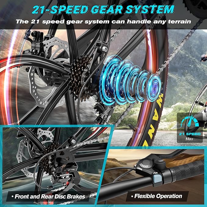 Betterland 26 Inch Folding Mountain Bike, 21 Speeds Full Suspension Foldable Bikes, Dual Disc Brake, High Carbon Steel Frame and Non-Slip Quick Release tire Bicycle for Adult