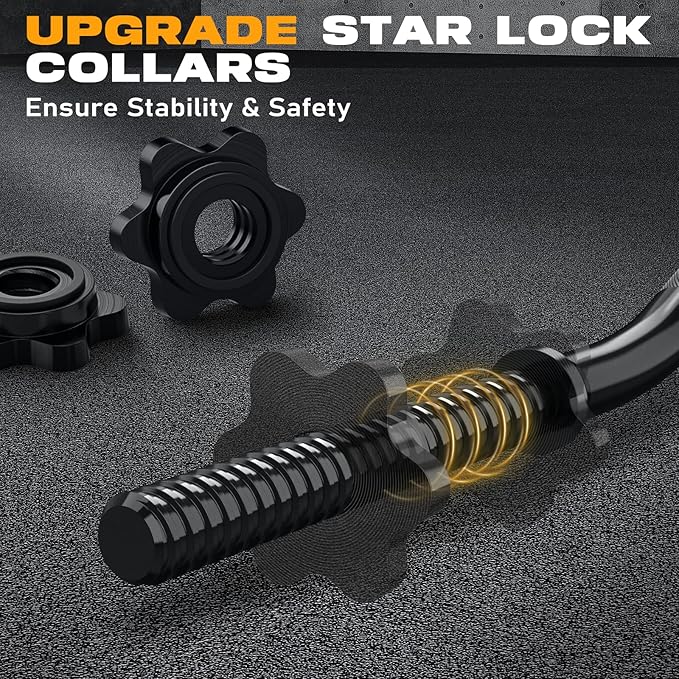 47" EZ Curl Bar Weight Lifting Bar, for Hip Thrusts/Squats/Lunges, 1" Weight Plates Curling Bar for Gym and Home, with Star Collars