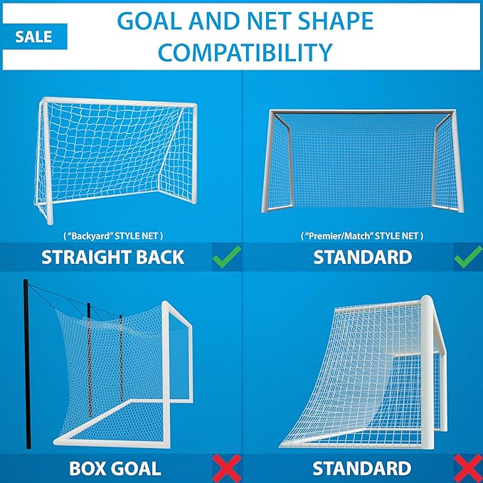Soccer Goal NET. Weatherproof, Polyethylene Twine Net (24'x8', 21'x7', 18'x7', 18.5'x6.5', 12'x6', 10'x6')