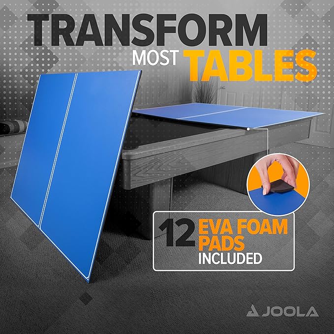 JOOLA Ping Pong Conversion Top with Net Set for Billiard and Pool Tables - Regulation Top Converts Billiards into Ping Pong Table - Includes Foam Padding for Protection - Steel Frame Option