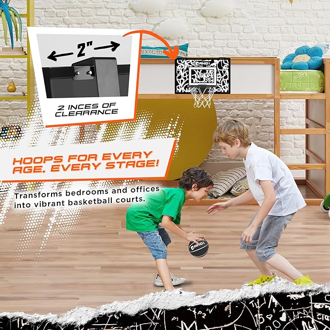 AND1 Over the Door Mini Basketball Hoop: 18x12 Shatterproof Backboard, 2 Mini Basketballs, and Hand Pump Included- Ultimate Indoor Basketball Accessory for Kids and Adults, No Tools Required