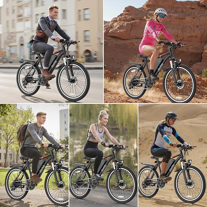 Electric Bike for Adults, 26'' Ebike, Up to 20-60 Miles 22MPH Electric Mountain Bike with 48V Removable Battery, Adjustable Stem, Fenders, Lockable Suspension Fork