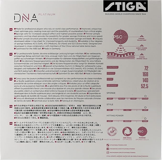 STIGA DNA Platinum XH Table Tennis Rubber | Extra Hard Professional Table Tennis Sheet for Maximum Control & Powerful Spins - Full Stroke Control