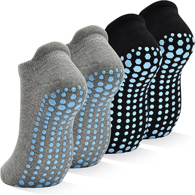 SkiBeaut Grips Non Slip Socks for Women, 4 Pairs Yoga Pilates Anti Skid Woman Hospital Gripper Socks (5-12)