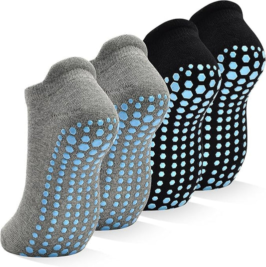 SkiBeaut Grips Non Slip Socks for Women, 4 Pairs Yoga Pilates Anti Skid Woman Hospital Gripper Socks (5-12)