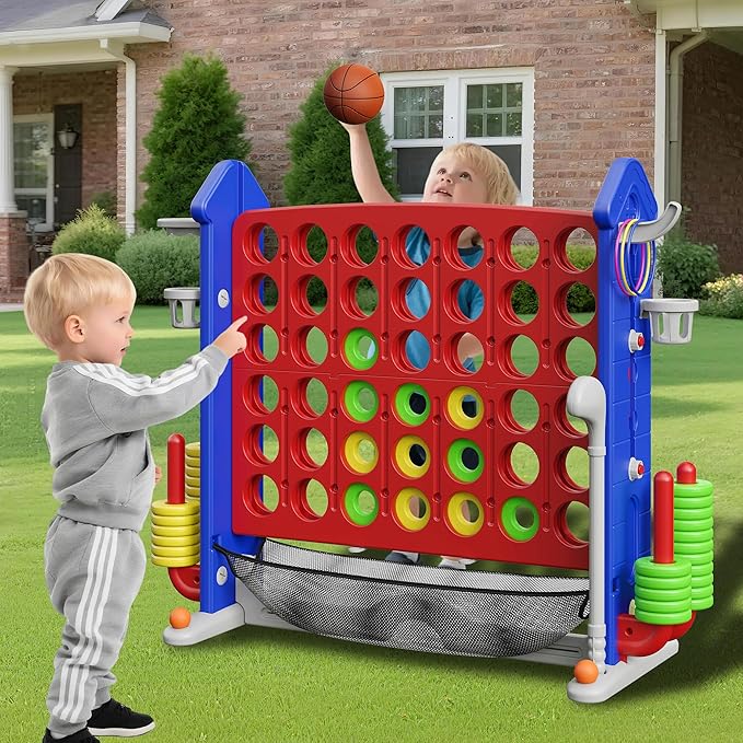 Furnideco Giant 4 Connect in a Row Game, Height Adjustable Jumbo Yard Games for Kids and Adults Outdoor Play, Backyard Large Four Connect Floor Games