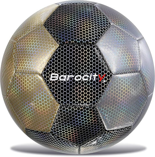 Soccer Ball - Premium Boy and Girl Official Match Ball with Cool Reflective Iridescent Rainbow Hex Pattern, Durable, Indoor, Outdoor, Training, Practice, Playtime and Games