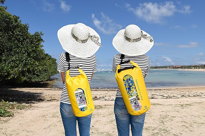 Freegrace Waterproof Dry Bags Set Of 3 Dry Bag With 2 Zip Lock Seals & Detachable Shoulder Strap, Waist Pouch & Phone Case - Can Be Submerged Into Water - For Swimming (Yellow(Window), 5L)