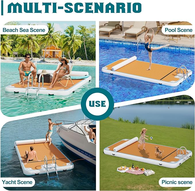 Specraft Inflatable Floating Dock, Non-Slip Air Dock Platform loating Island Raft with Rope Ladder for Pool Lake Beach Ocean