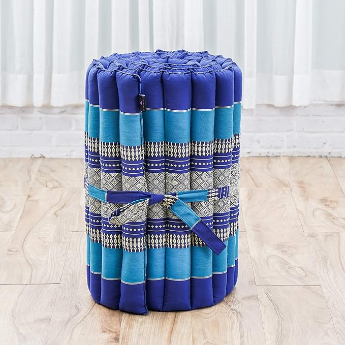 Leewadee - Foldable Floor Mattress - Japanese Roll Up Futon -Trifold Tatami Mat- Guest Floor Bed - Camping Mattress - Thai Massage Mat, Kapok Filled, 75 x 20 inches, Blue