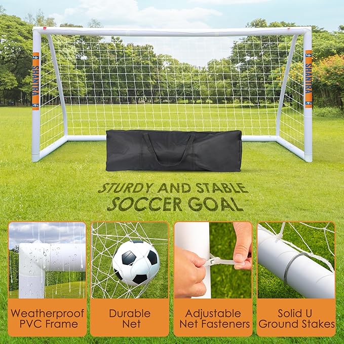 SHANTRA Soccer Goal, 12x6/10x6.5/8x5/6x4FT Soccer Goals for Backyard, Full Size Soccer Nets for Kids & Adults, Portable Soccer Goal with 2 Soccer Nets & 1 Carry Bag, Porterias De Futbol Soccer