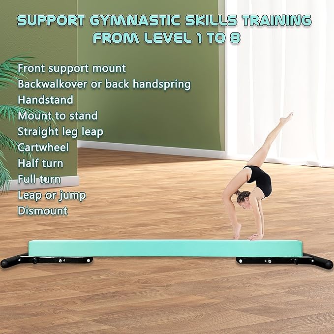 Adjustable Balance Beam Gymnastics Beam 8 FT Adjustable Height Beams for Kids, High and Low Floor Beams,Gymnastics Equipment for Kids Adults Training at Home and Gym Center