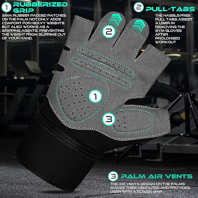 Gym Gloves Fitness Training Anti Slip Shock-Absorbing Weight Lifting Gloves Padded Grip Breathable Fingerless Workout Support for Men Women Cycling Exercise