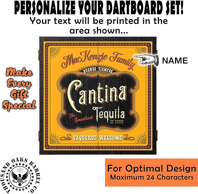 THOUSAND OAKS BARREL CO. | Personalized Dartboard & Cabinet Set with 6 Steel Tip Darts