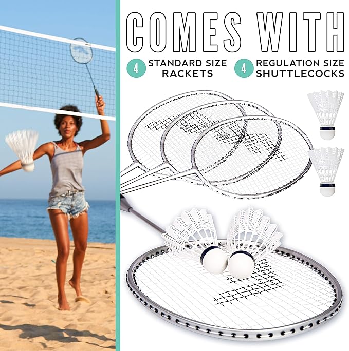 Franklin Sports Badminton Racket + Birdie Set - Replacement Badminton Equipment for Kids + Adults - 2 Player - 4 Player Badminton Racket Sets