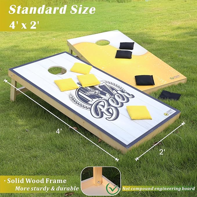 Cornhole Board Set 4FTx2FT Solid Wood Regulation Size Cornhole Set Includes 8 Cornhole Bags for Adults