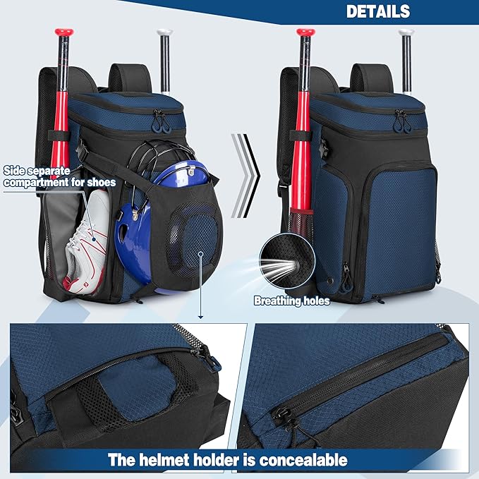 Baseball Bag for Adult and Youth, Baseball Backpack Softball Bag with Helmet Holder, Shoe Compartment and Fence Hook