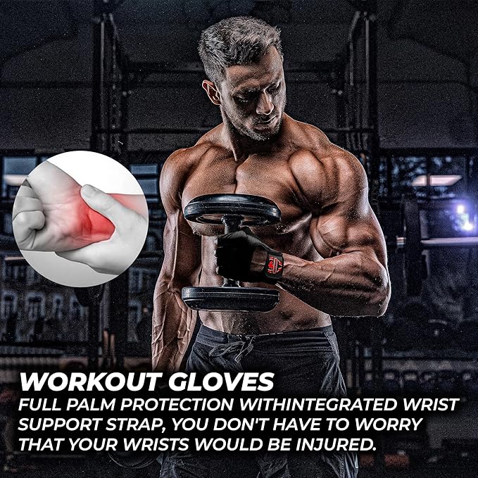 FIGHTSENSE Workout Gloves for Men Women, Weight Lifting Gloves with Non-Slip Silicon Padded Palm, Breathable, Lightweight Exercise Gym Gloves for Weightlifting Powerlifting Cycling Rowing