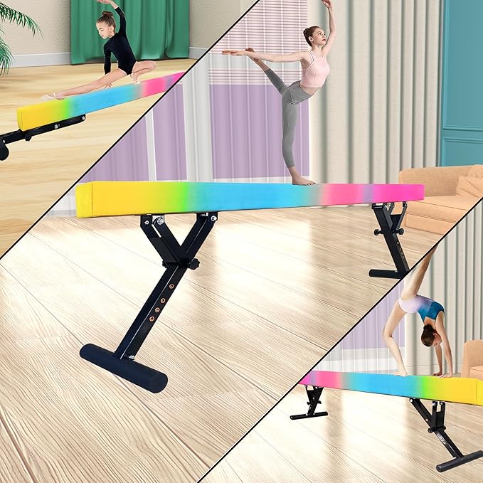 Adjustable Balance Beam Gymnastics Beam 8 FT Adjustable Height Beams for Kids, High and Low Floor Beams,Gymnastics Equipment for Kids Adults Training at Home and Gym Center