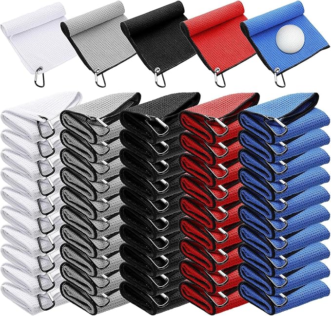 Batiyeer Golf Towels Bulk for Bags 16'' x 16'' Microfiber Waffle Pattern Golf Towel with Clipfor Mini Tournament, Club, Yoga, Fitness