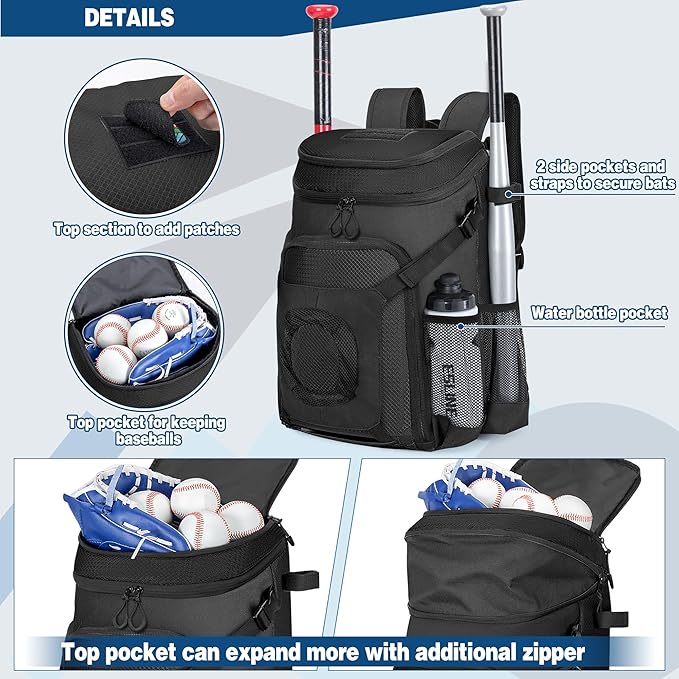 Baseball Bag for Adult and Youth, Baseball Backpack Softball Bag with Helmet Holder, Shoe Compartment and Fence Hook
