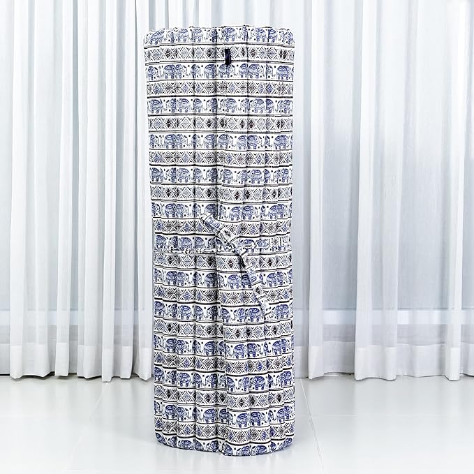 Leewadee - Kapok Roll Mat – Handcrafted Folding Sleep & Relaxation Mattress from Thailand, Ideal as Guest Bed, Camping Mat, Yoga Mat or Traditional Futon, 75 x 39 inches, Blue White