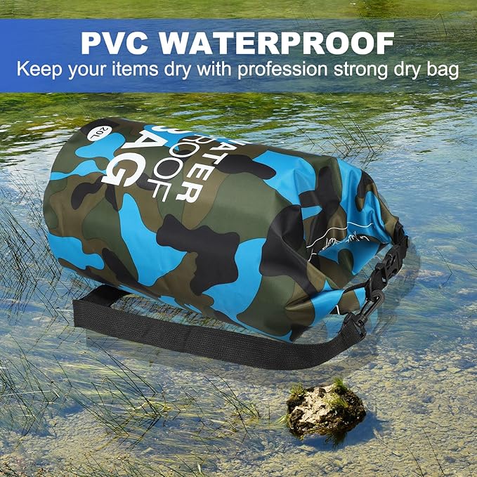 Waterproof Dry Bag, 30L Fit for Women Men Water Proof Bags Lightweight Dry Storage Floating Backpack with Whistle for Travel Boating Kayaking (Rose Red Camouflage)