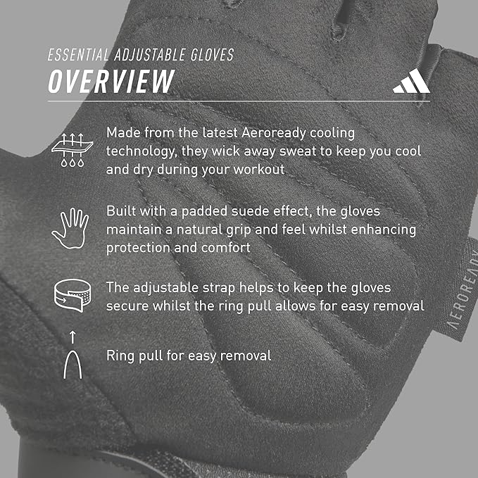 adidas Essential Training & Weightlifting Gloves, Fingerless Workout Gloves