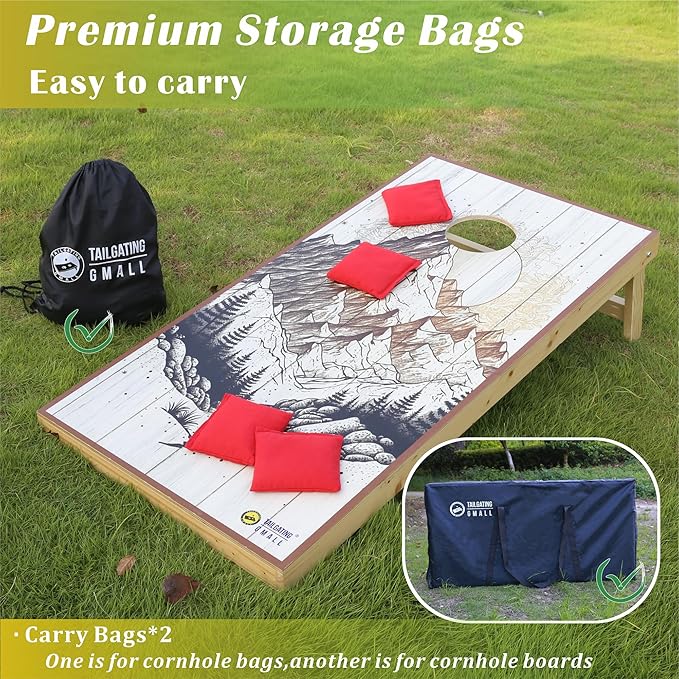 Cornhole Board Set 4FTx2FT Solid Wood Regulation Size Cornhole Set Includes 8 Cornhole Bags for Adults