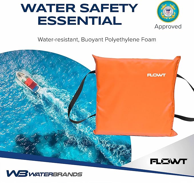 Flowt Boat Seat Cushion and Throw Cushion for Boat Safety – USCG Approved Type IV, Life Cushion for Boat, Durable, Comfortable Boat Seat Cushions for Kayaks, Paddle Board, Canoe and Boating - Orange