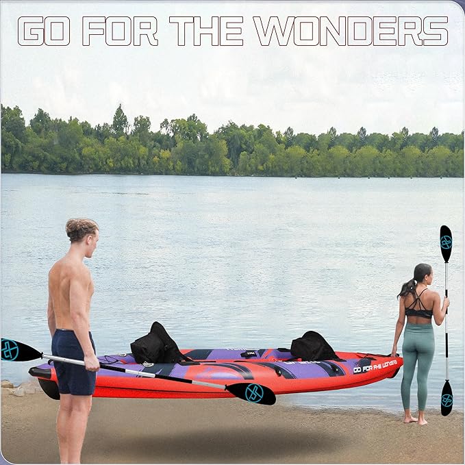 UPWELL 11'/14'6”Inflatable Kayak with Drop Stitch Floor and Accessories Including Kayak Seat with Thickened Cushion, Paddle, Fin, Repair Kits, Carry Bag and Hand Pump