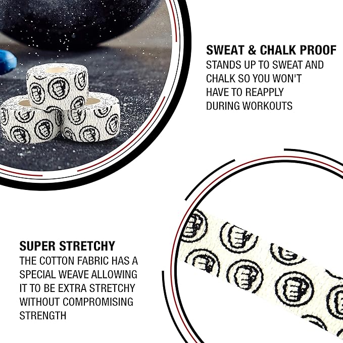 WOD Nation Flexible Hook-Grip Athletic Tape – Easy-Tear, Sweat-Proof Thumb & Finger Strips for Weightlifting