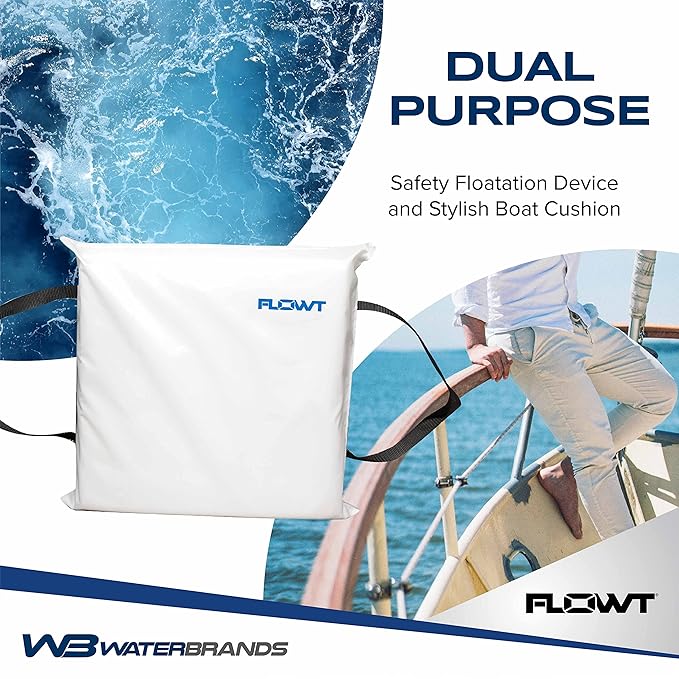 Flowt Boat Seat Cushion and Throw Cushion for Boat Safety – USCG Approved Type IV, Life Cushion for Boat, Durable, Comfortable Boat Seat Cushions for Kayaks, Paddle Board, Canoe and Boating - White