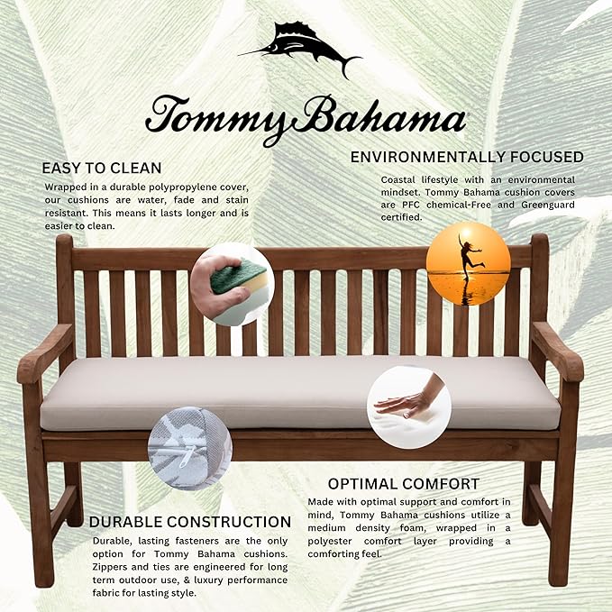 Tommy Bahama Bench Cushion, 50" X 19" X 2.5", Bamboo Bay Sand