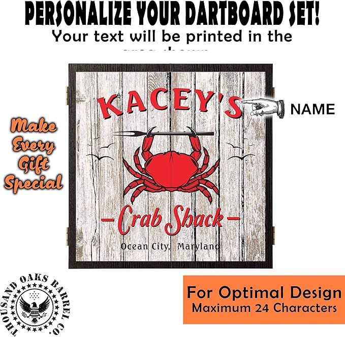 THOUSAND OAKS BARREL CO. | Personalized Dartboard & Cabinet Set with 6 Steel Tip Darts