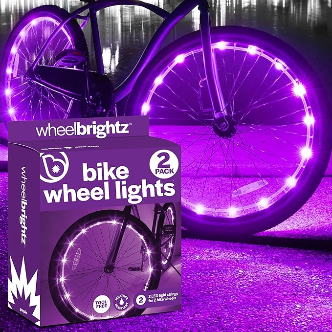 Brightz WheelBrightz LED Bike Wheel Lights - 2025 Edition with Superior Straps & LED-Weatherproof Shield! 14 Colors - Unmatched Durability, Visibility & 48+ Hours of Dazzling Illumination
