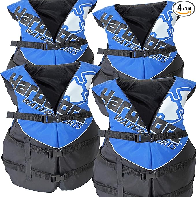 4 Pack Hardcore Coast Guard Type III PFD for Adults; Life Jacket Paddle Vest for Adults; Life Vest Flotation Device; Jet ski, Wakeboard, Kayak; Extra Life Jacket for Pontoon Boat