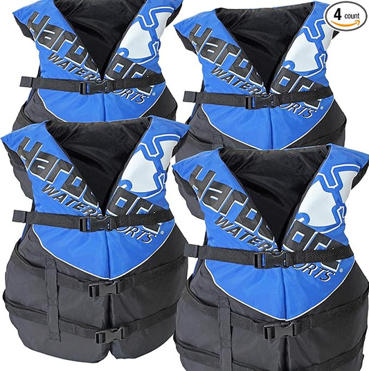 4 Pack Hardcore Coast Guard Type III PFD for Adults; Life Jacket Paddle Vest for Adults; Life Vest Flotation Device; Jet ski, Wakeboard, Kayak; Extra Life Jacket for Pontoon Boat