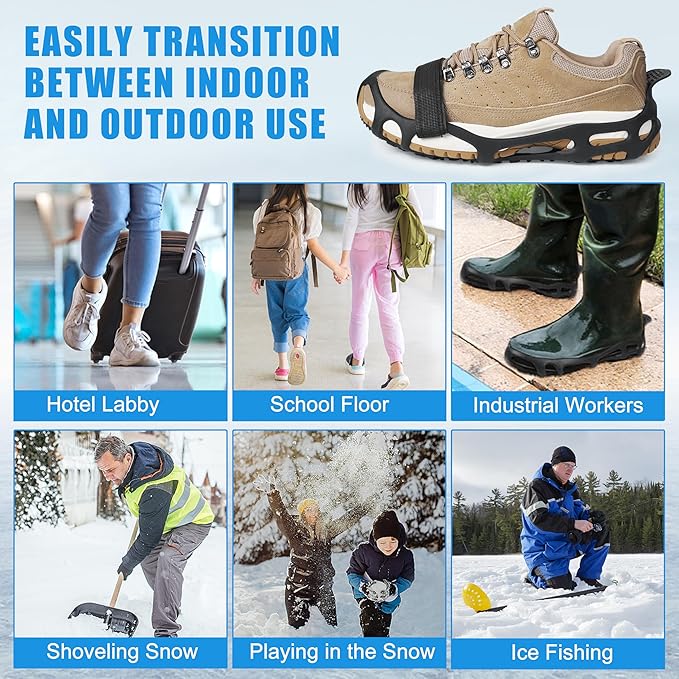 Spikeless Ice Cleats Snow Traction Crampons Anti-Slip Ice Grippers for Shoes and Boots Indoor Slip-On Ice Traction Devices Aids Rubber Footwear for Indoor/Outdoor