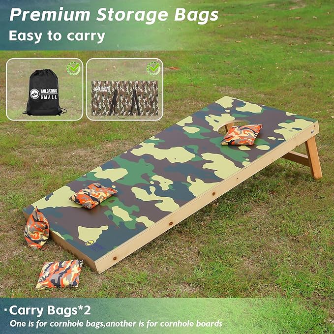 Cornhole Board Set 4FTx2FT Solid Wood Regulation Size Cornhole Set Includes 8 Cornhole Bags for Adults