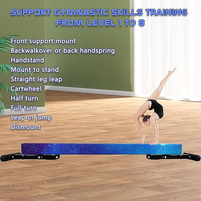 Adjustable Balance Beam Gymnastics Beam 8 FT Adjustable Height Beams for Kids, High and Low Floor Beams,Gymnastics Equipment for Kids Adults Training at Home and Gym Center