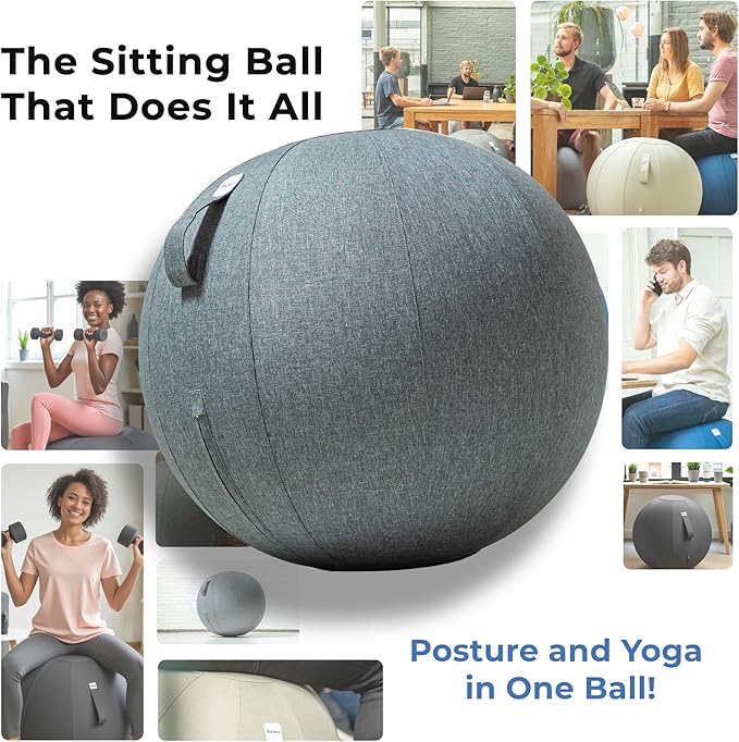Balance Ball Chair for Office & Home - Ergonomic Exercise Ball for Posture & Back Pain Relief, Yoga Ball Chair - Sitting Ball with Washable Linen Cover
