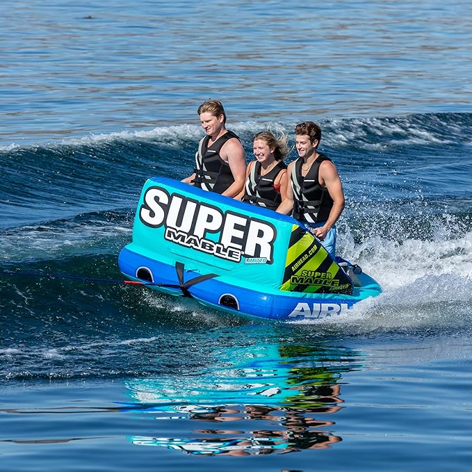 Airhead Mable Inflatable Towable Tube, 1-4 Rider Models, Dual Tow Points, Full Nylon Cover, EVA Foam Pads, Patented Speed Valve, Boat Tubes and Towables