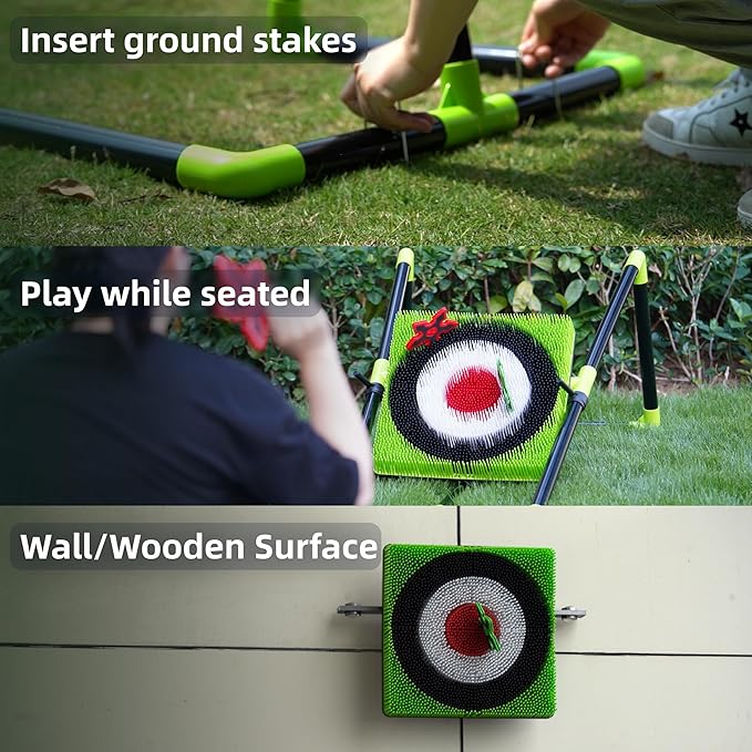 Family Axe Throwing Game for Backyard Fun | Safe Bristle Target Set with 4 Axes & 4 Darts for Kids & Adults | Lightweight & Portable for Carnival, Camping, Party and Indoor/Outdoor Games