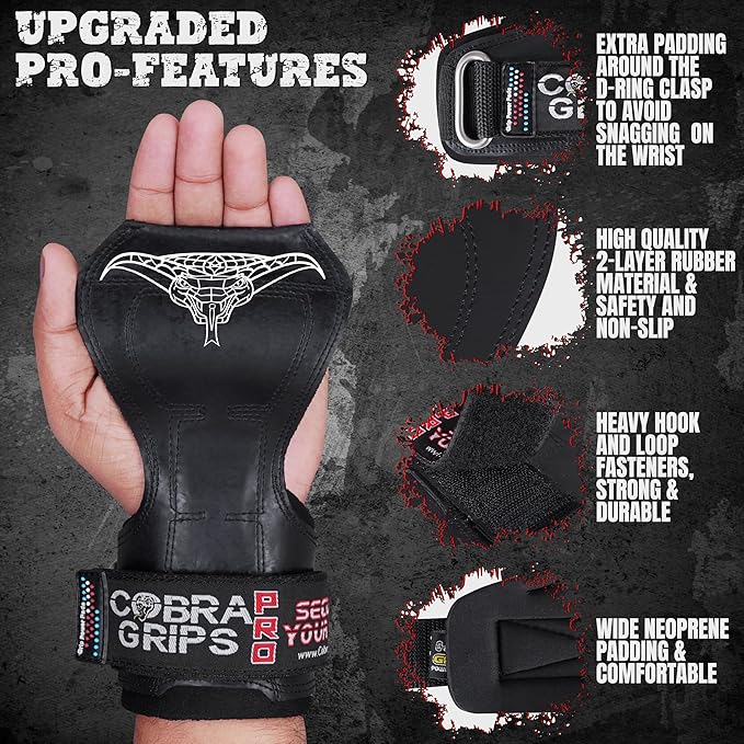 Cobra Grips PRO Weight Lifting Gloves Heavy Duty Straps Alternative Power Lifting Hooks for Deadlifts Adjustable Neoprene Padded Wrist Support Bodybuilding