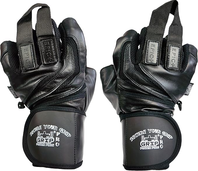Epic Leather Gym Gloves with Built in 2" Wide Wrist Wraps Grip & Design for Weightlifting Power Lifting Bodybuilding & Strength Training Workout Exercises, Size : X-Large 8 5/8" - 9 1/2"